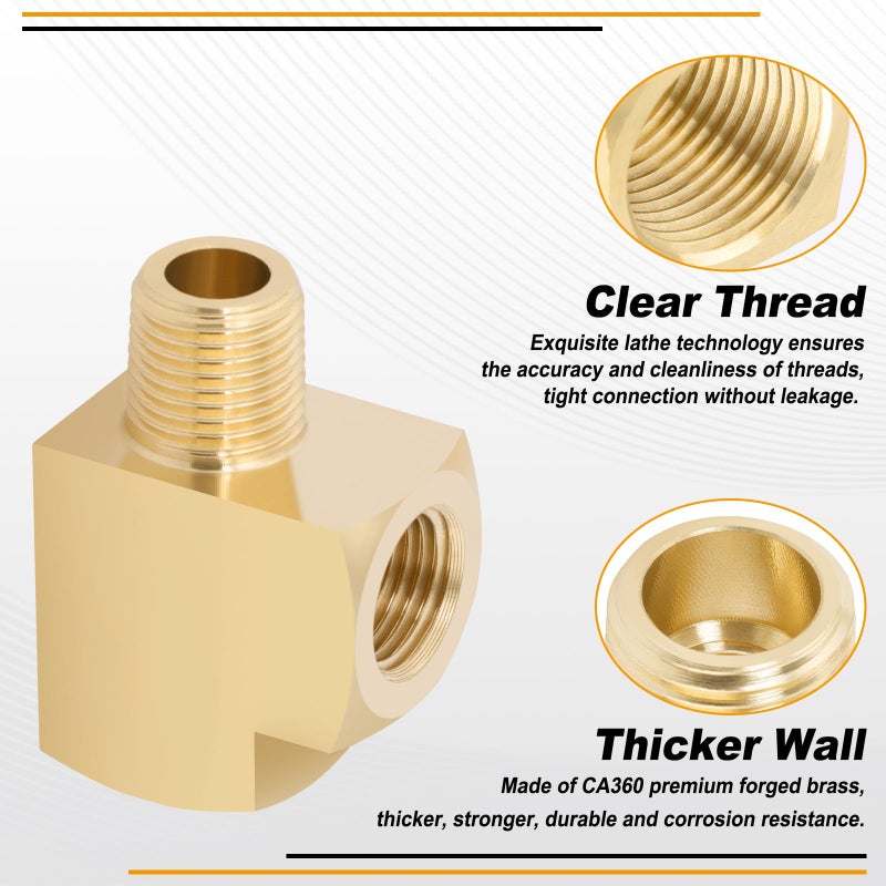 KOOTANS 4 Pack Brass Tee Fittings 1/8" NPT Female to 1/8" NPT Female to 1/8" NPT Male Barstock Street Tee Fittings 3 Way Brass Pipe Fitting - Image 3